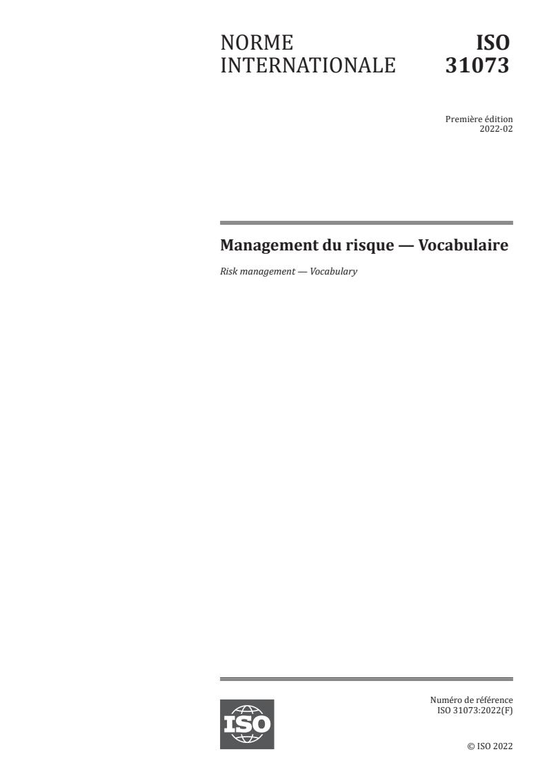 ISO 31073:2022 - Risk management — Vocabulary
Released:2/15/2022