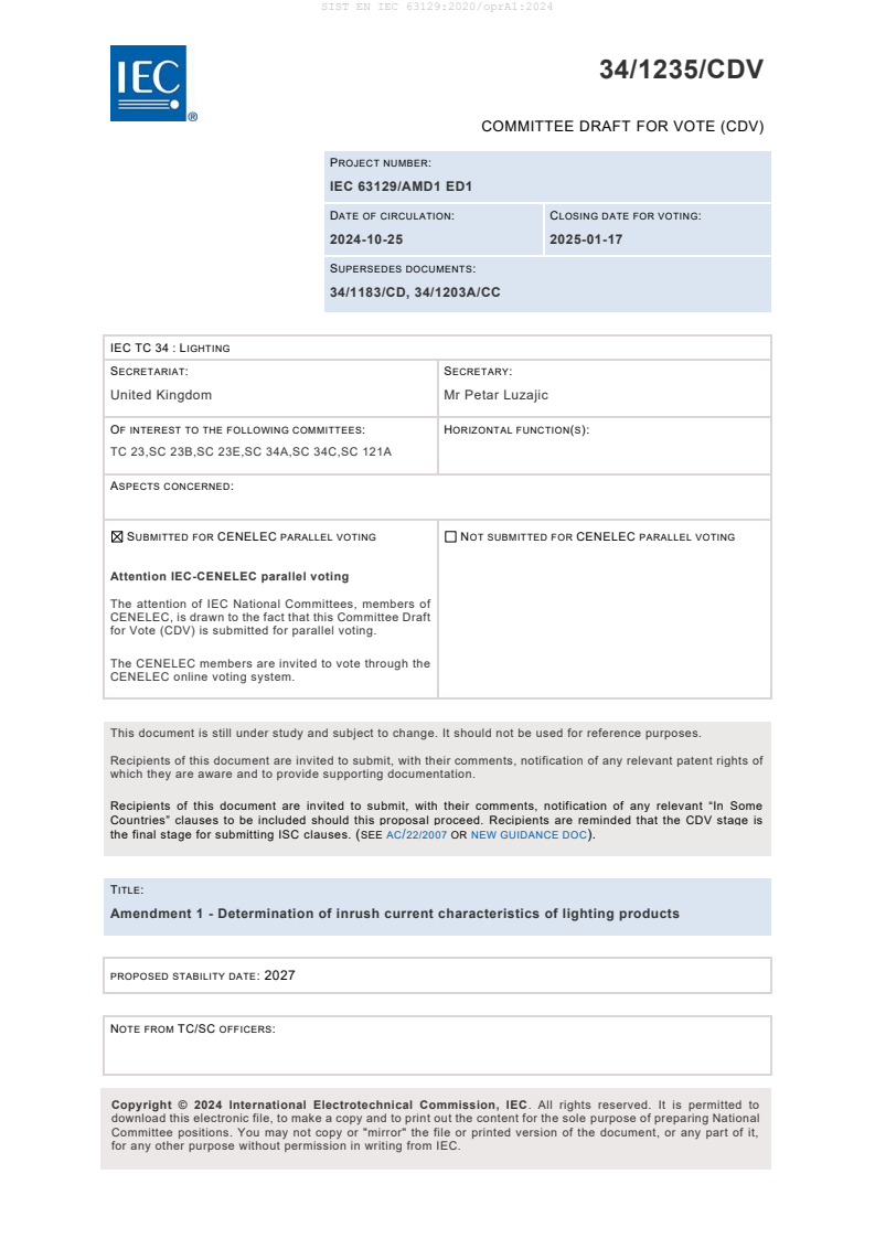 EN IEC 63129:2020/oprA1:2024 - BARVE