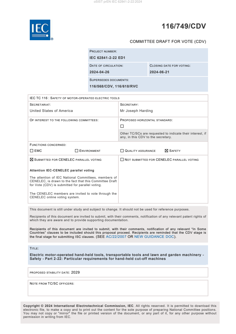prEN IEC 62841-2-22:2024 - BARVE