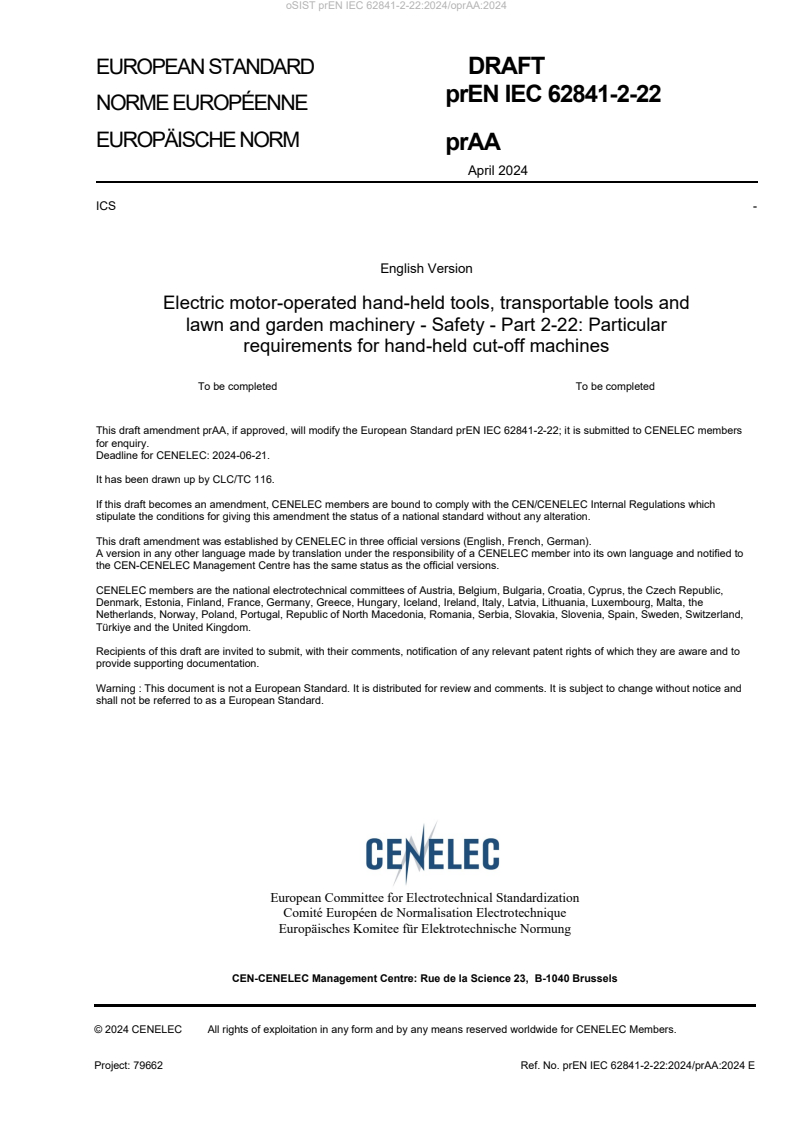 prEN IEC 62841-2-22:2024/oprAA:2024