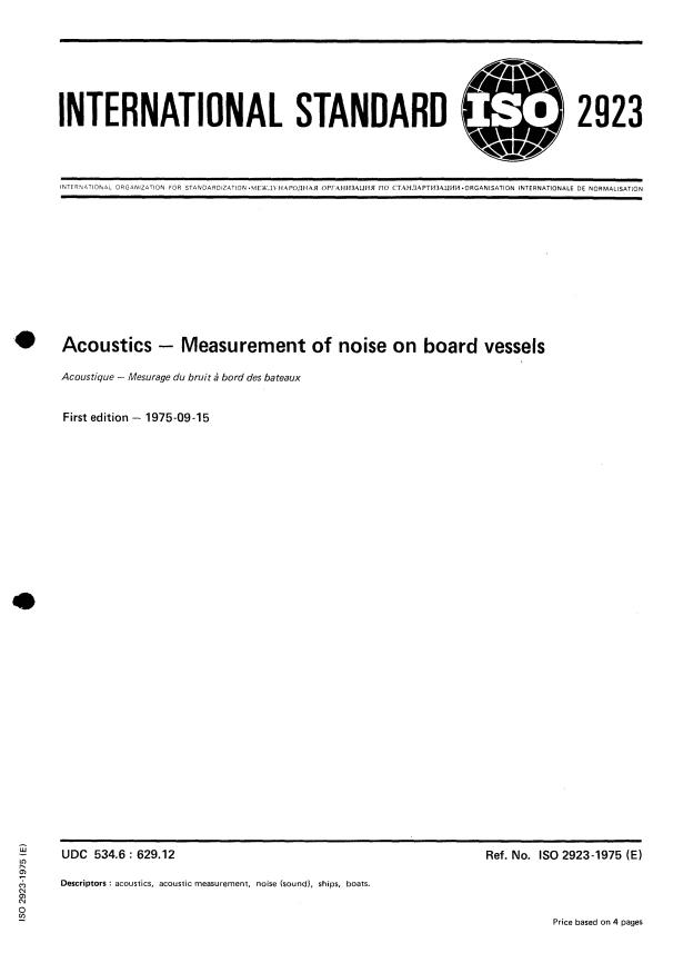 ISO 2923:1975 - Acoustics -- Measurement of noise on board vessels