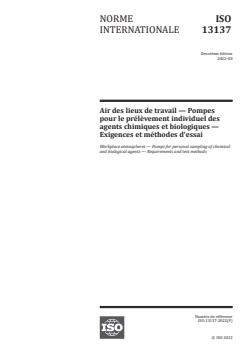 ISO 13137:2022 - Workplace atmospheres — Pumps for personal sampling of chemical and biological agents — Requirements and test methods
Released:31. 08. 2022 - Page 1 preview