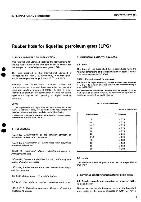 ISO 2928:1975 - Rubber hose for liquefied petroleum gases (LPG)