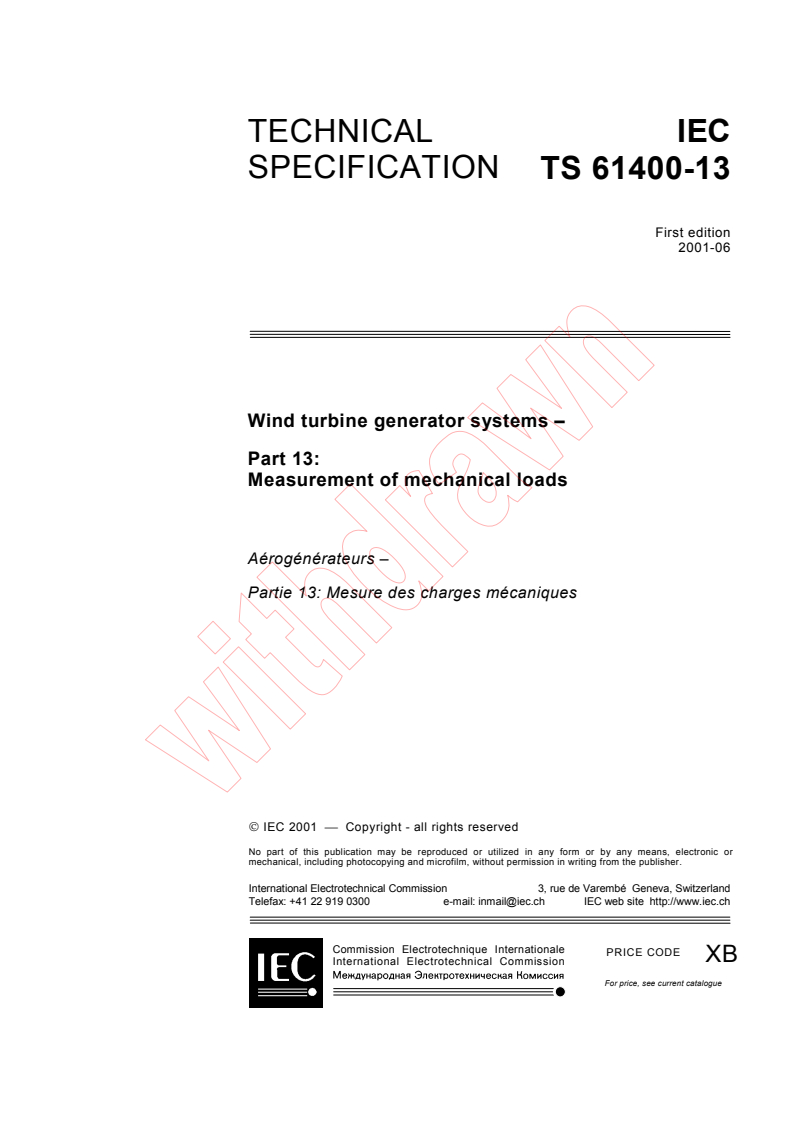 IEC TS 61400-13:2001 - Wind turbine generator systems - Part 13: Measurement of mechanical loads
Released:6/28/2001
Isbn:2831856086