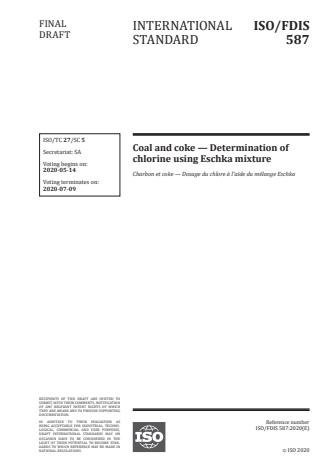 ISO/FDIS 587 - Coal and coke -- Determination of chlorine using Eschka mixture