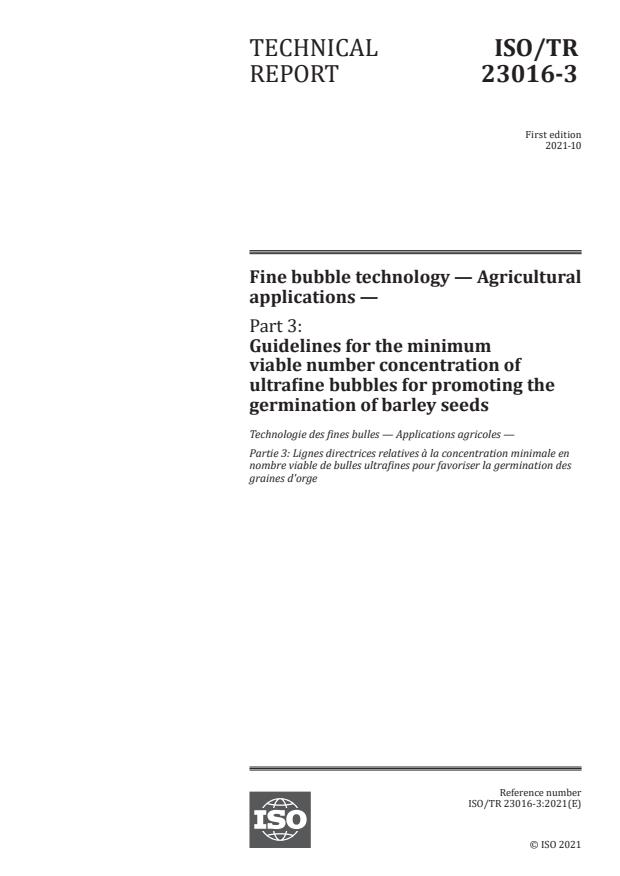 ISO/TR 23016-3:2021 - Fine bubble technology -- Agricultural applications