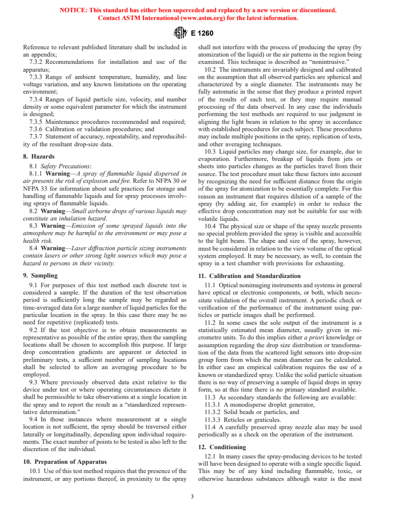 ASTM E1260-95 - Standard Test Method for Determining Liquid Drop Size Characteristics in a Spray Using Optical Nonimaging Light-Scattering Instruments