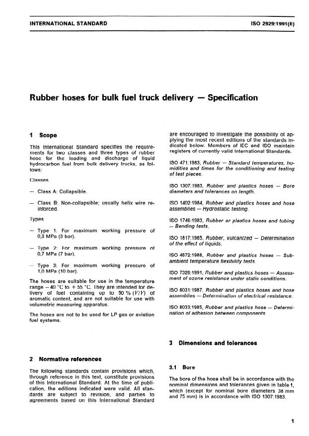 ISO 2929:1991 - Rubber hoses for bulk fuel truck delivery -- Specification