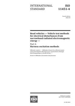 ISO 11451-4:2022 - Road vehicles — Vehicle test methods for electrical disturbances from narrowband radiated electromagnetic energy — Part 4: Harness excitation methods
Released:5/31/2022 - Page 1 preview