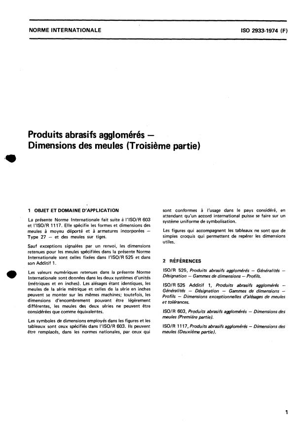 ISO 2933:1974 - Produits abrasifs agglomérés -- Dimensions des meules (Troisieme partie)