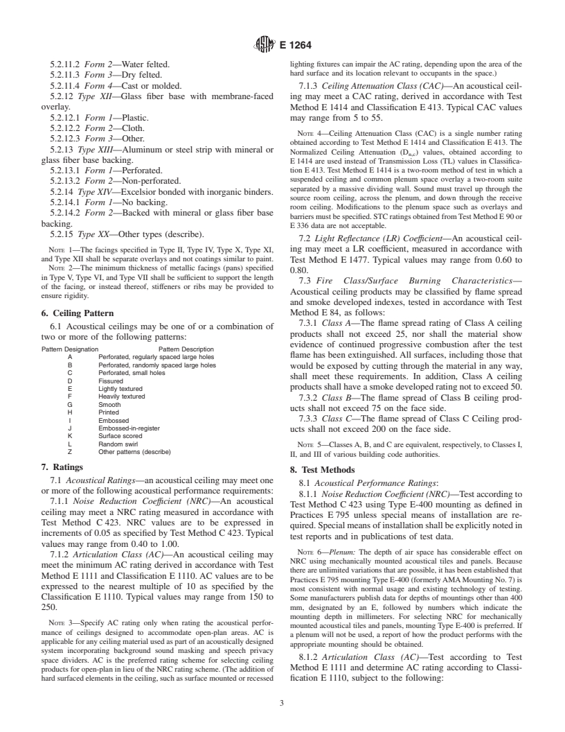 ASTM E1264-98 - Standard Classification for Acoustical Ceiling Products