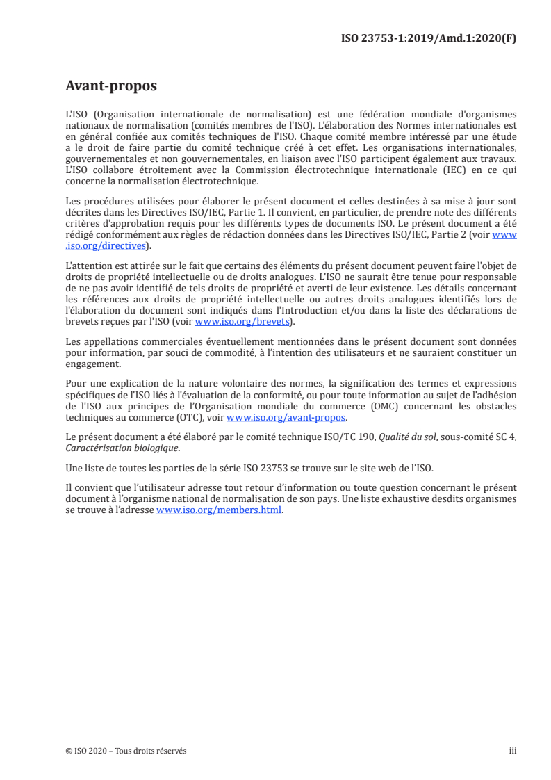 ISO 23753-1:2019/Amd 1:2020 - Qualité du sol — Détermination de l'activité des déshydrogénases dans les sols — Partie 1: Méthode au chlorure de triphényltétrazolium (CTT) — Amendement 1
Released:12/9/2020