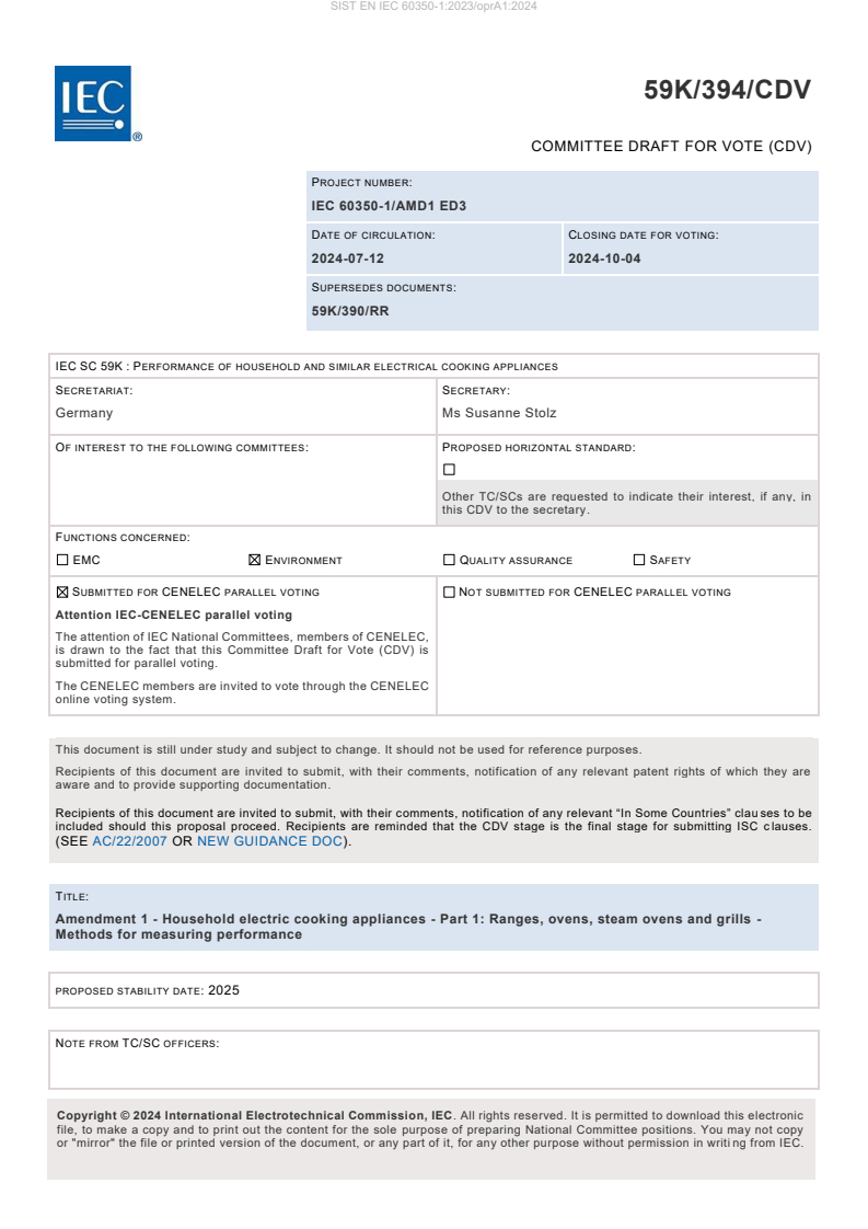 EN IEC 60350-1:2023/oprA1:2024