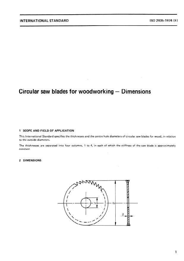 ISO 2935:1974 - Circular saw blades for woodworking -- Dimensions