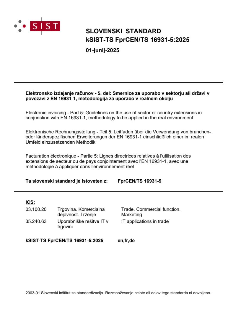 kTS FprCEN/TS 16931-5:2025 - BARVE