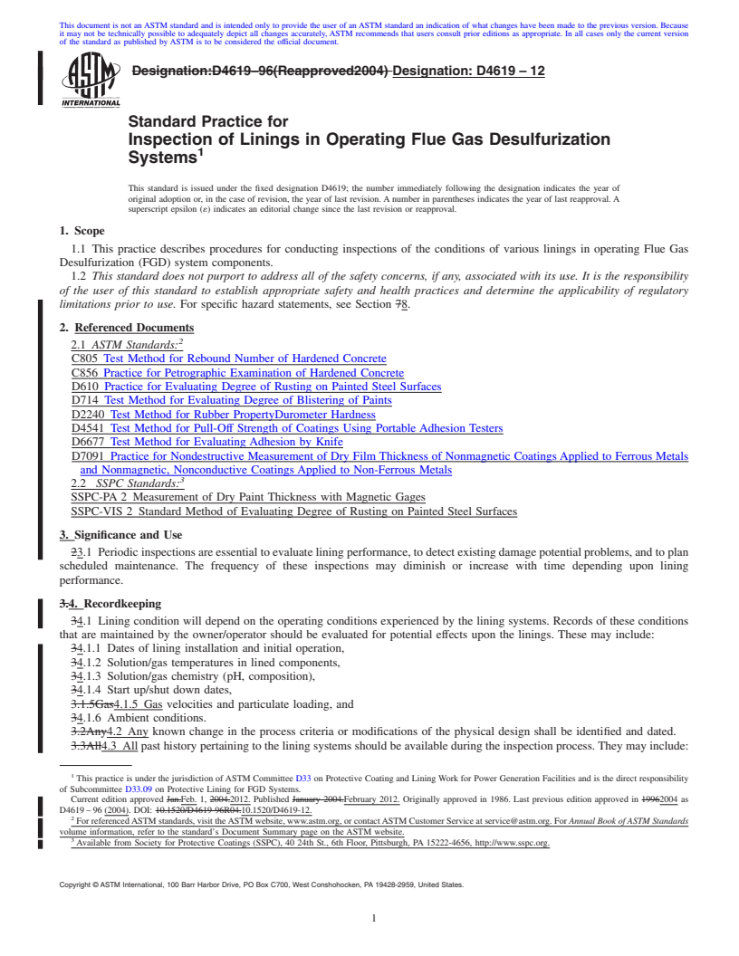 REDLINE ASTM D4619-12 - Standard Practice for  Inspection of Linings in Operating Flue Gas Desulfurization Systems