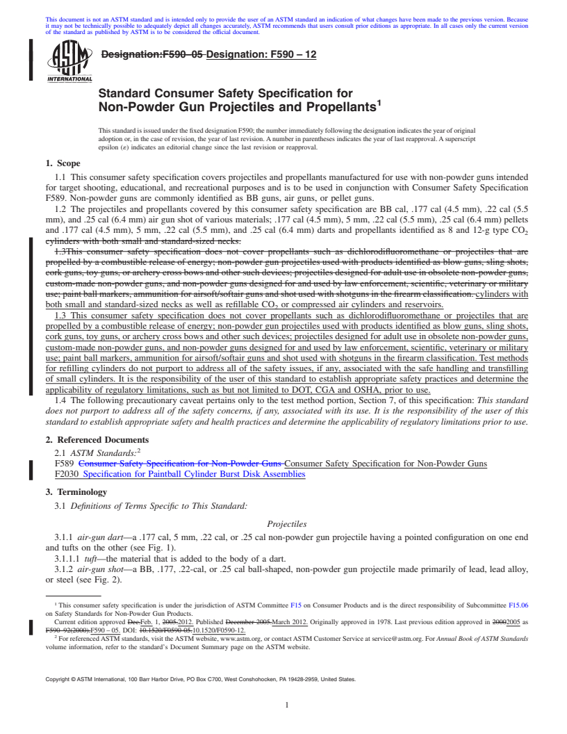 REDLINE ASTM F590-12 - Standard Consumer Safety Specification for  Non-Powder Gun Projectiles and Propellants