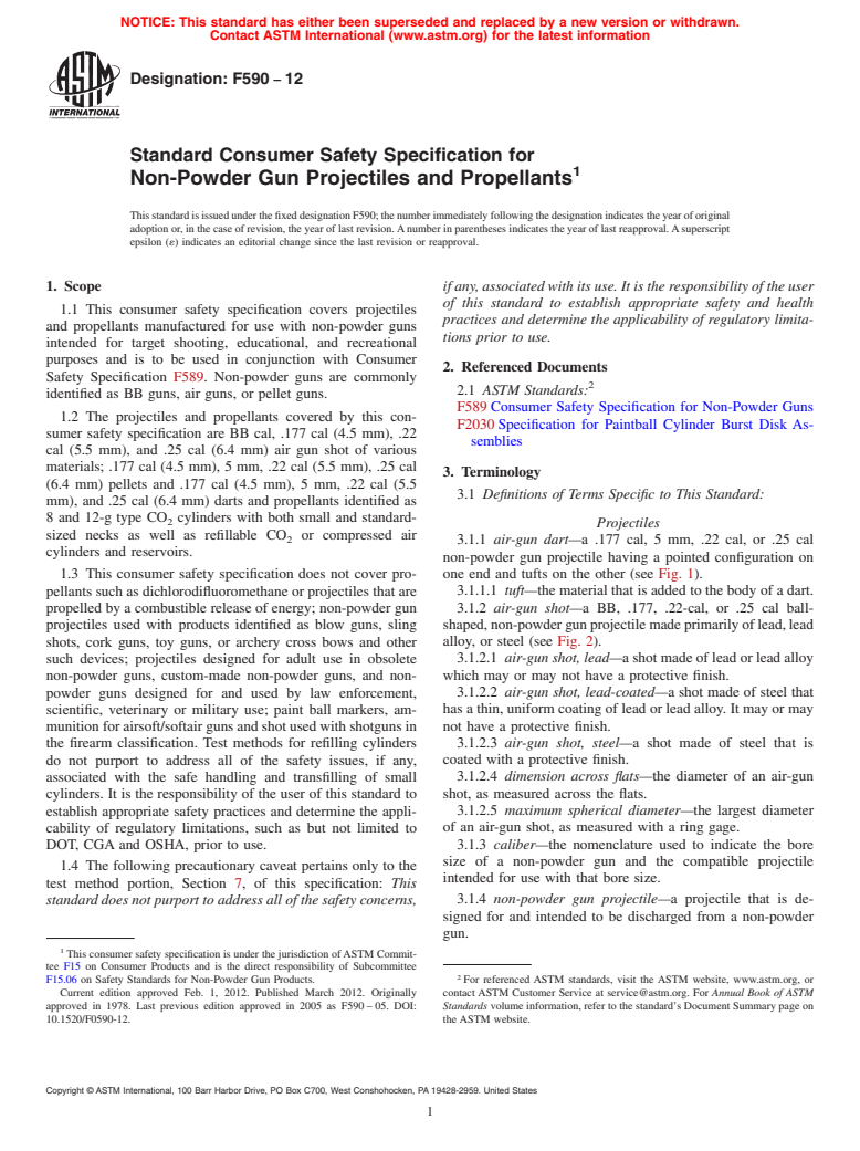 ASTM F590-12 - Standard Consumer Safety Specification for  Non-Powder Gun Projectiles and Propellants