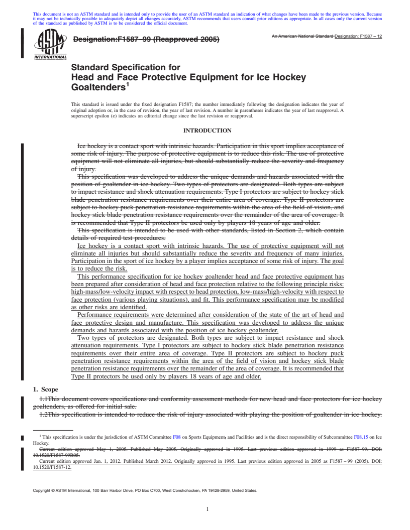 REDLINE ASTM F1587-12 - Standard Specification for Head and Face Protective Equipment for Ice Hockey Goaltenders