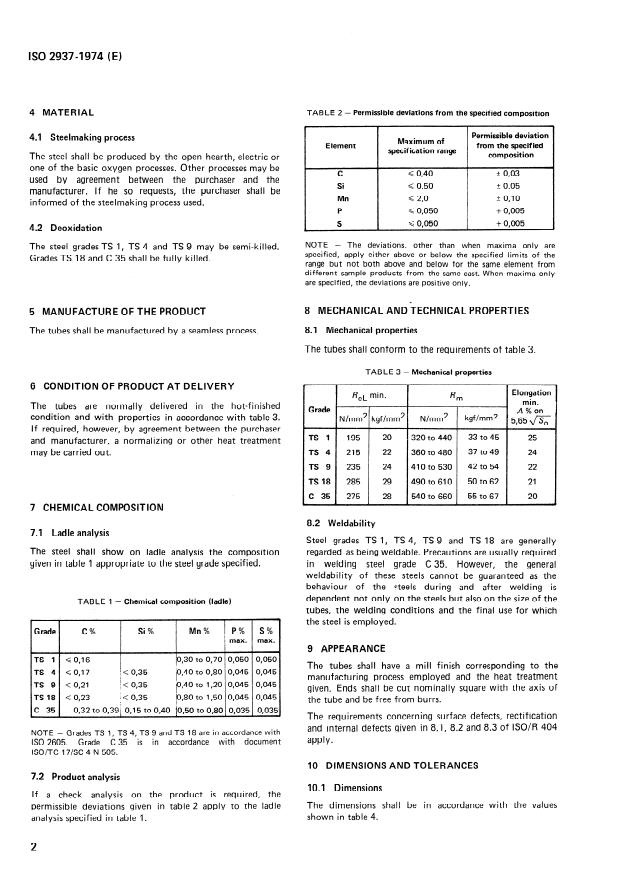 ISO 2937:1974 ISO 2937:1974 - Plain end seamless steel tubes for mechanical application - Page 4 preview
