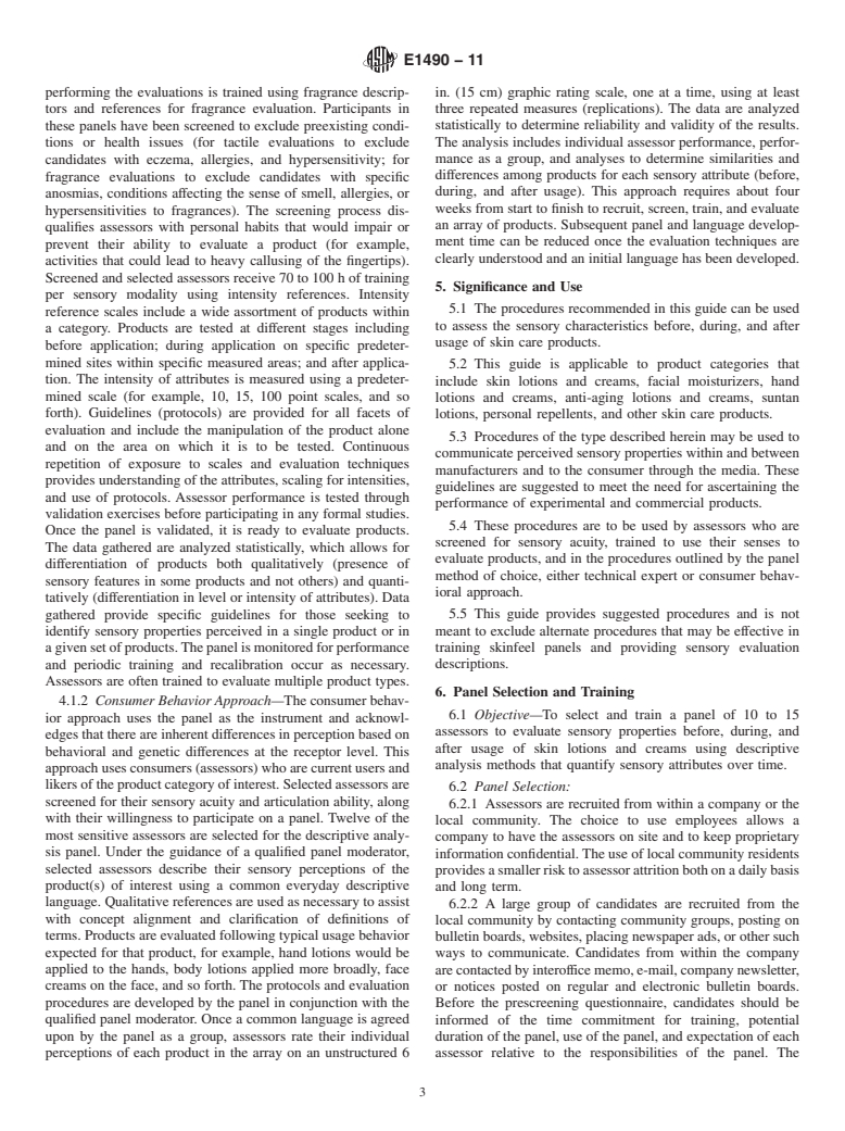 ASTM E1490-11 - Standard Guide for Two Sensory Descriptive Analysis Approaches for Skin Creams and Lotions