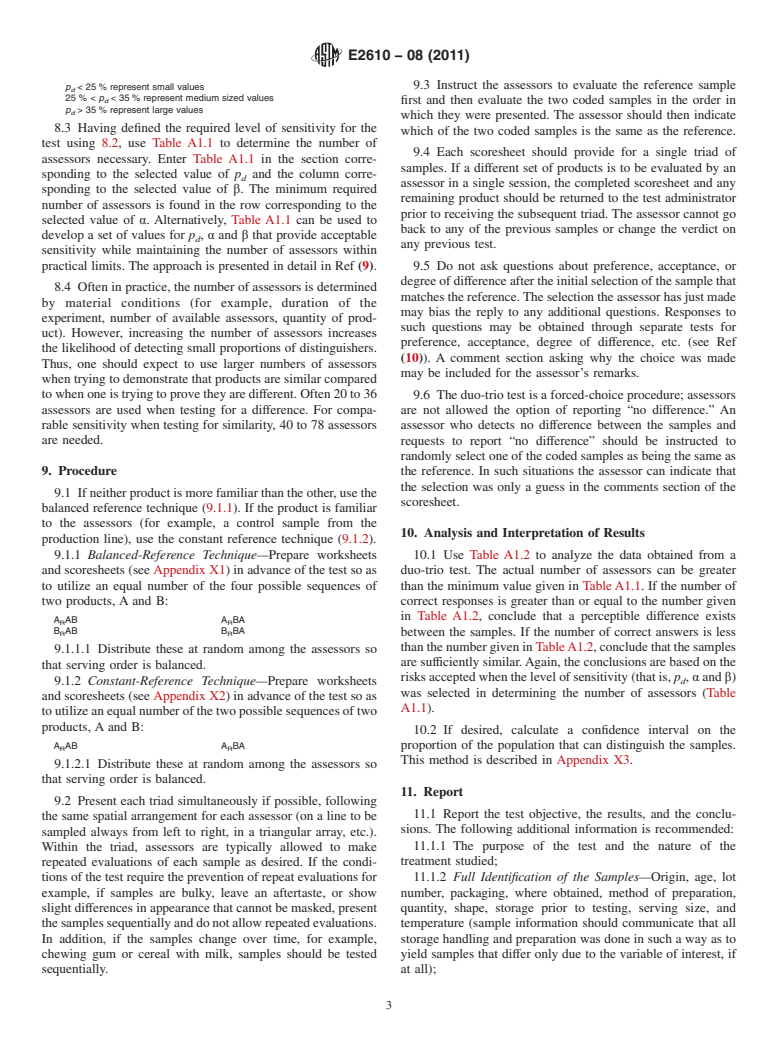 ASTM E2610-08(2011) - Standard Test Method for Sensory Analysis&mdash;Duo-Trio Test