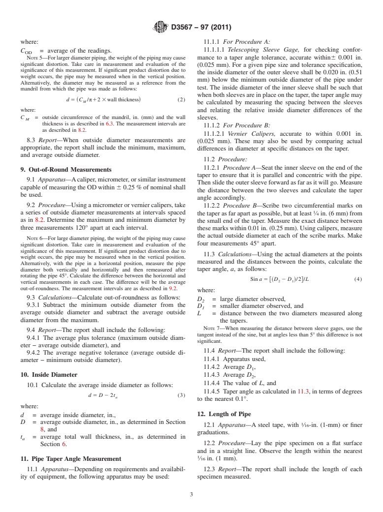 ASTM D3567-97(2011) - Standard Practice for  Determining Dimensions of &ldquo;Fiberglass&rdquo; (Glass-Fiber-Reinforced Thermosetting Resin) Pipe and Fittings