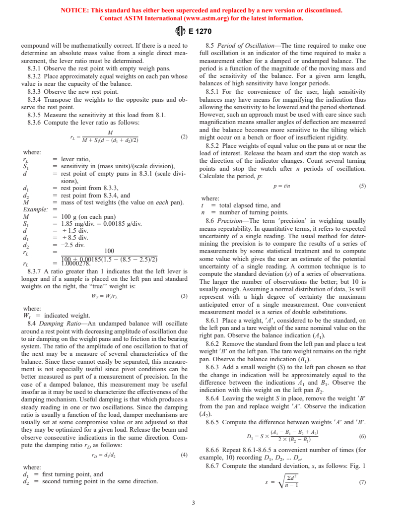 ASTM E1270-88(1997) - Standard Test Method for Equal Arm Balances