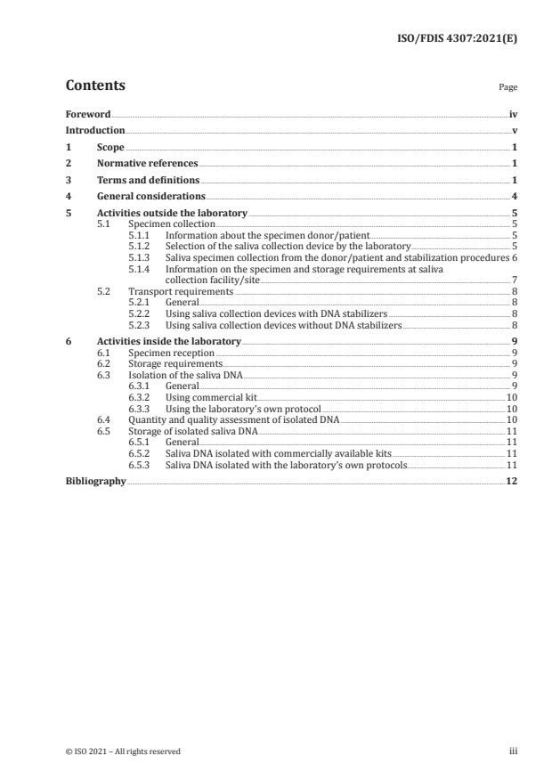 ISO/FDIS 4307:Version 17-jul-2021 - Molecular in vitro diagnostic examinations -- Specifications for pre-examination processes for saliva -- Isolated human DNA