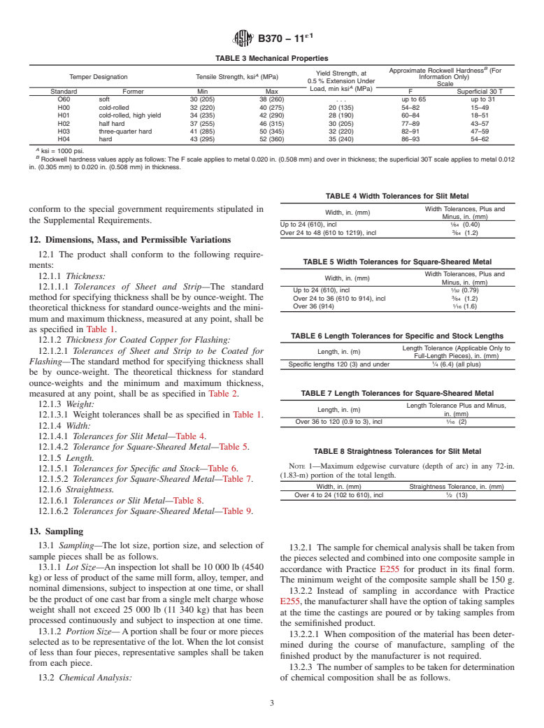 ASTM B370-11e1 - Standard Specification for Copper Sheet and Strip for Building Construction