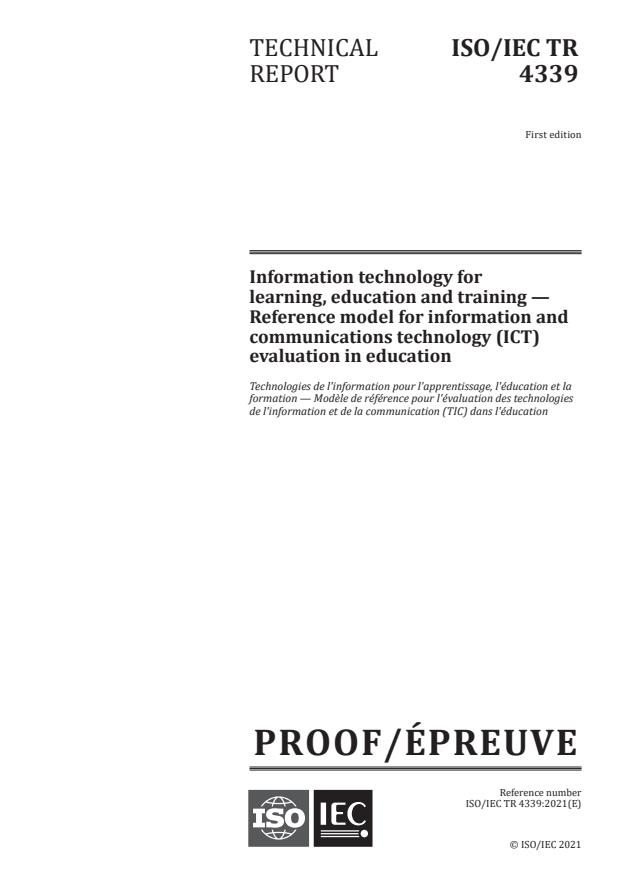 ISO/IEC PRF TR 4339 - Information technology for learning, education and training -- Reference model for information and communications technology (ICT) evaluation in education