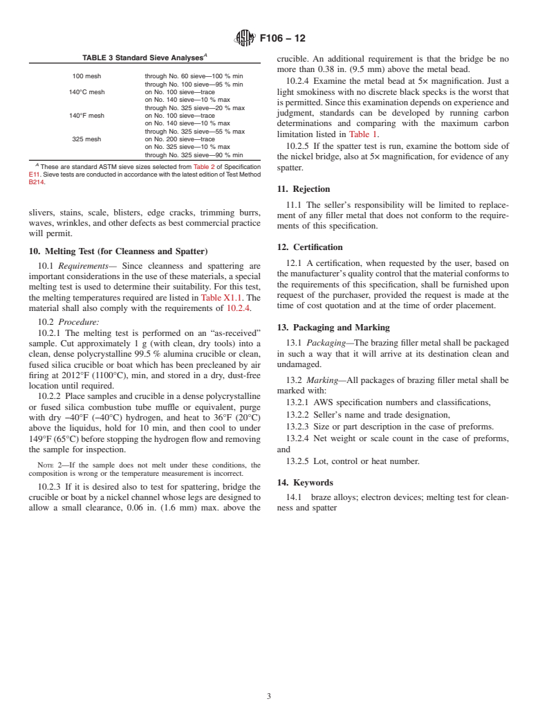 ASTM F106-12 - Standard Specification for  Brazing Filler Metals for Electron Devices