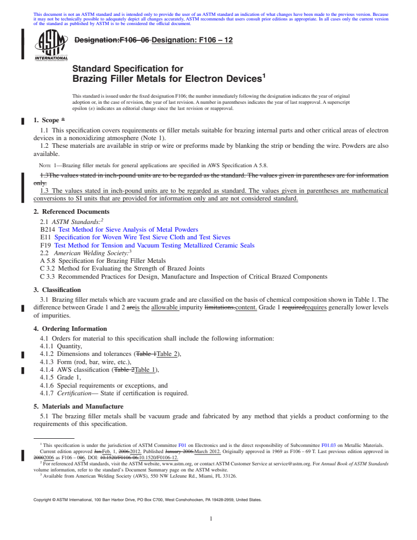 REDLINE ASTM F106-12 - Standard Specification for  Brazing Filler Metals for Electron Devices