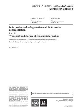 ISO/IEC FDIS 23092-1:Version 25-apr-2020 - Information technology -- Genomic information representation