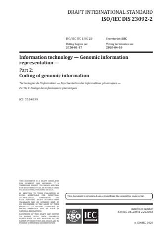 ISO/IEC FDIS 23092-2:Version 25-apr-2020 - Information technology -- Genomic information representation