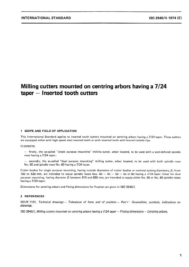 ISO 2940-2:1974 - Milling cutters mounted on centring arbors having a 7/24 taper -- Inserted tooth cutters