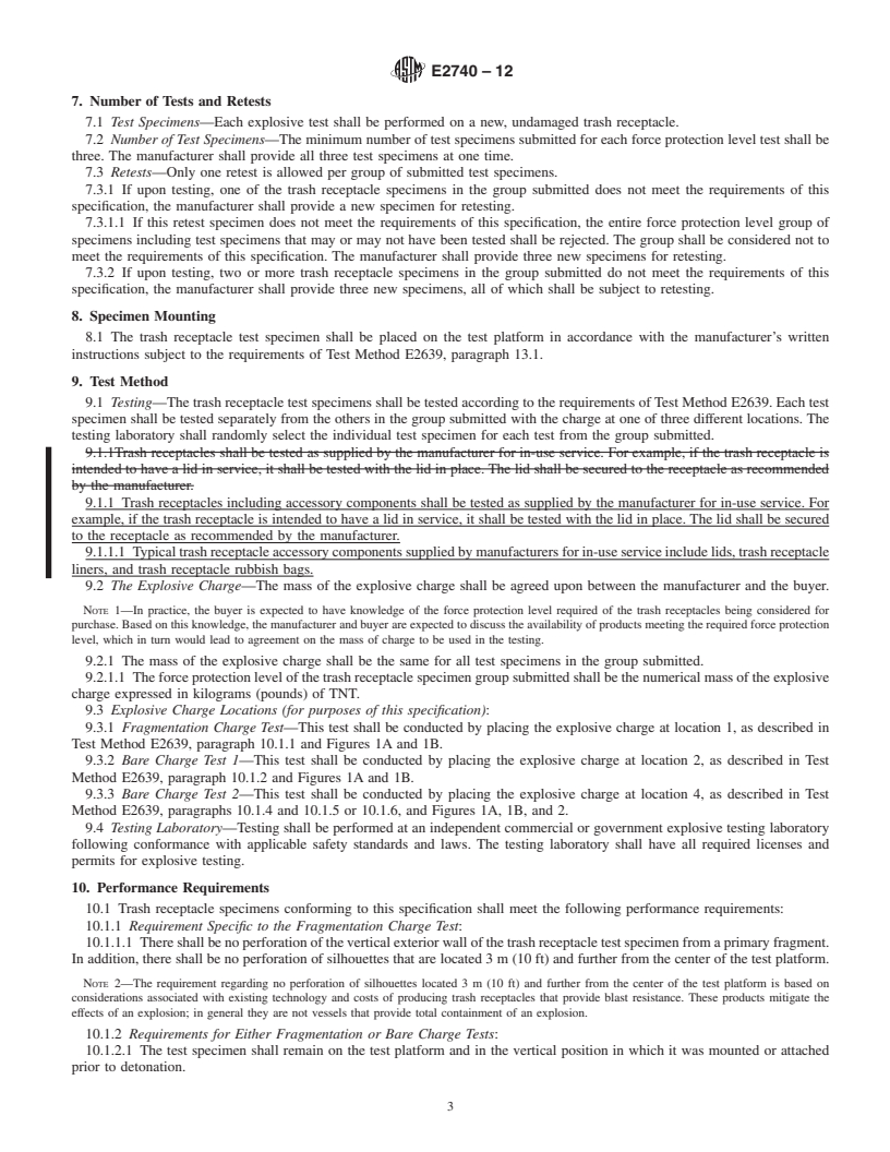 REDLINE ASTM E2740-12 - Standard Specification for Trash Receptacles Subjected to Blast Resistance Testing