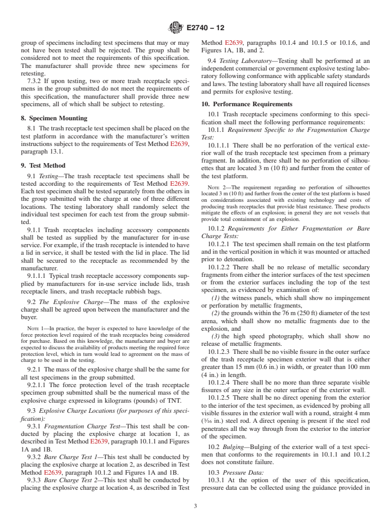 ASTM E2740-12 - Standard Specification for Trash Receptacles Subjected to Blast Resistance Testing