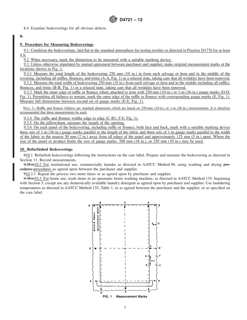 REDLINE ASTM D4721-12 - Standard Practice for  Evaluation of the Performance of Machine Washable and Drycleanable Bedcoverings and Accessories