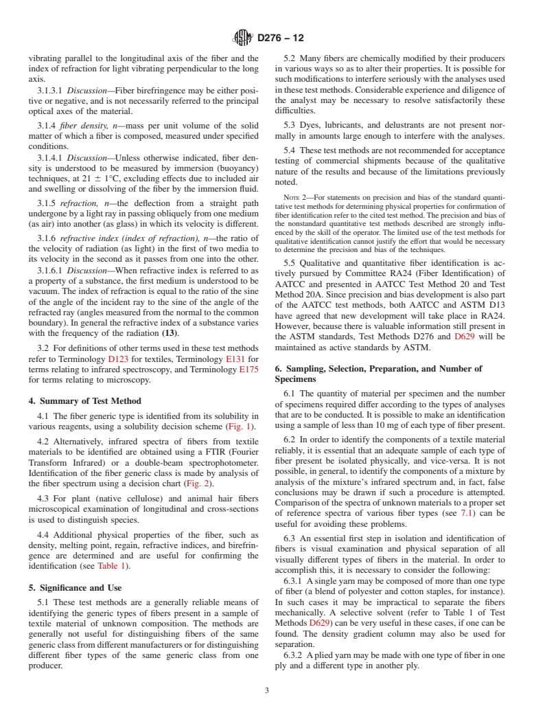 ASTM D276-12 - Standard Test Methods for Identification of Fibers in ...