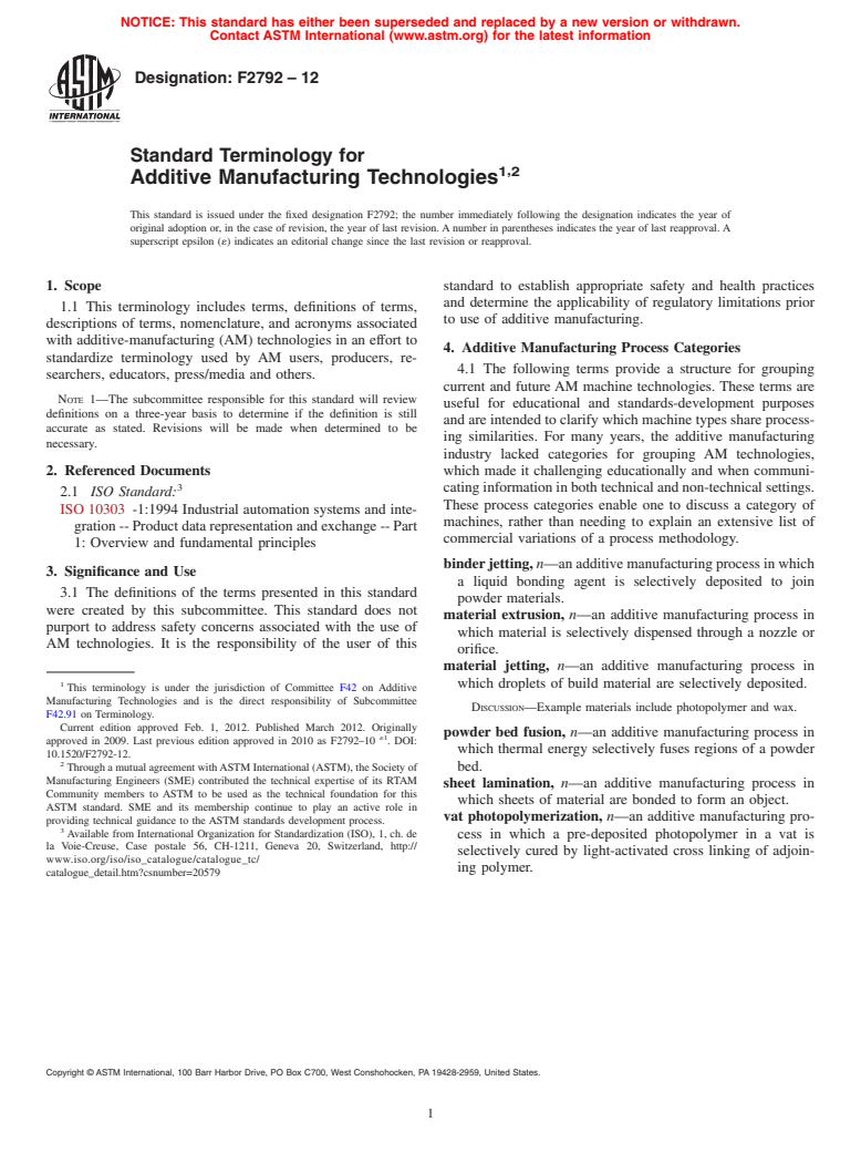 ASTM F2792-12 - Standard Terminology for Additive Manufacturing Technologies<sup>,</sup>