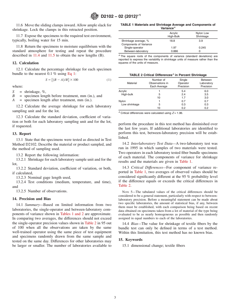 ASTM D2102-02(2012)e1 - Standard Test Method for  Shrinkage of Textile Fibers (Bundle Test)