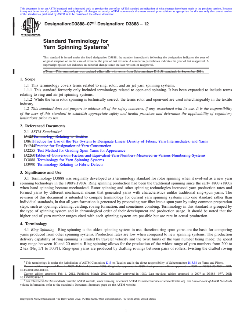 REDLINE ASTM D3888-12 - Standard Terminology for Yarn Spinning Systems