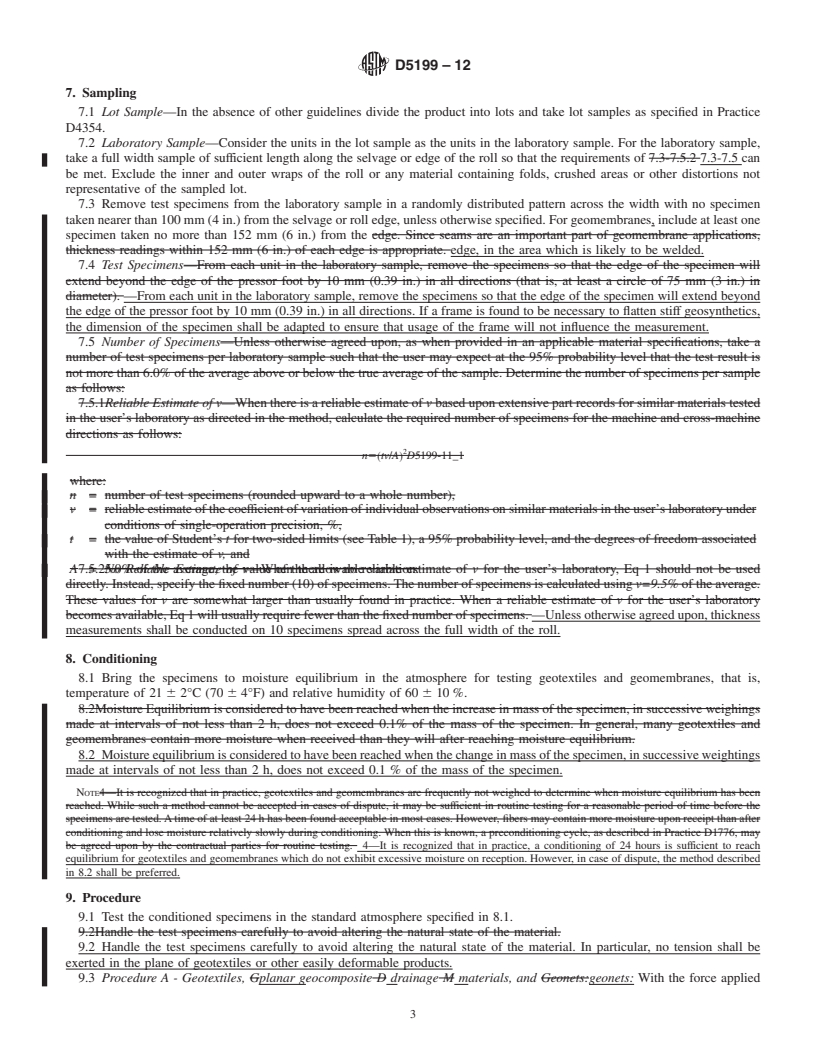 REDLINE ASTM D5199-12 - Standard Test Method for  Measuring the Nominal Thickness of Geosynthetics