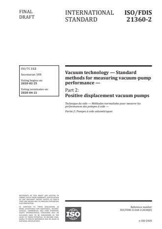 ISO 21360-2:2020 - Vacuum technology -- Standard methods for measuring vacuum-pump performance