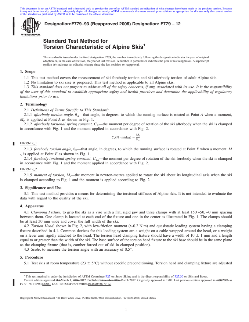 REDLINE ASTM F779-12 - Standard Test Method for  Torsion Characteristic of Alpine Skis