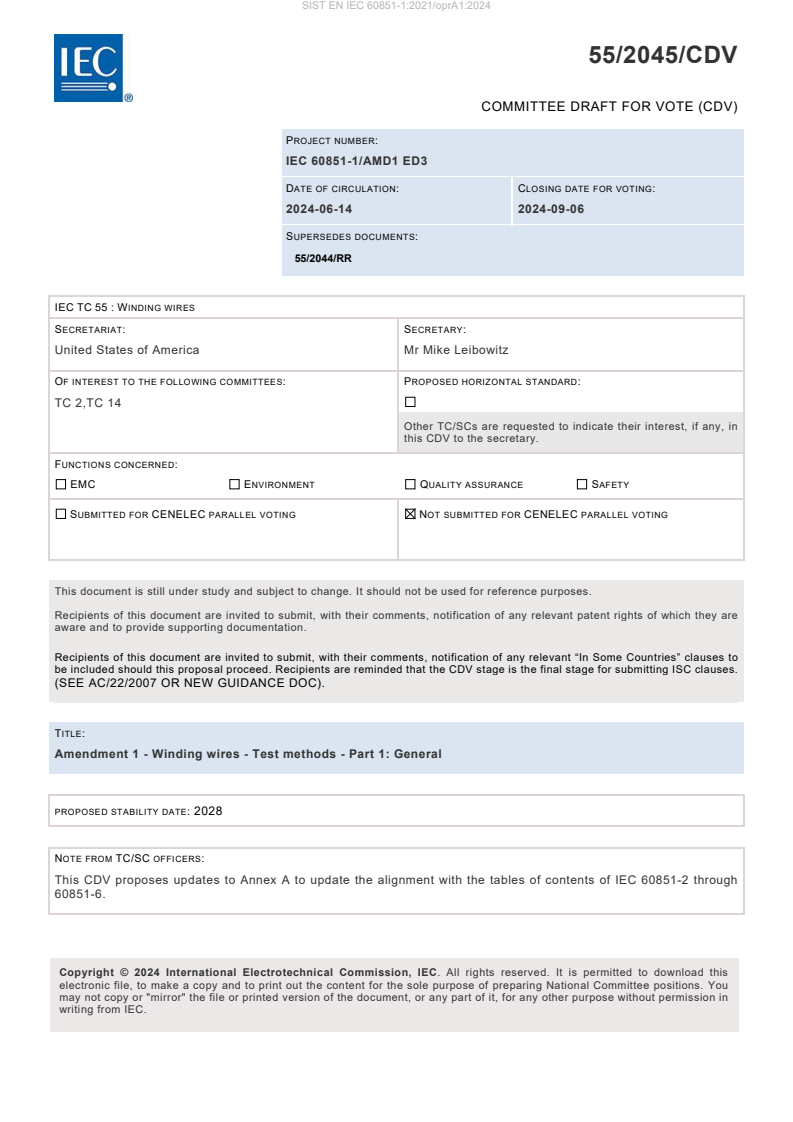 EN IEC 60851-1:2021/oprA1:2024