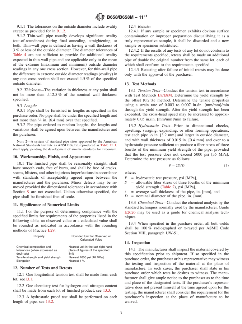 ASTM B658/B658M-11e1 - Standard Specification for Seamless and Welded Zirconium and Zirconium Alloy Pipe