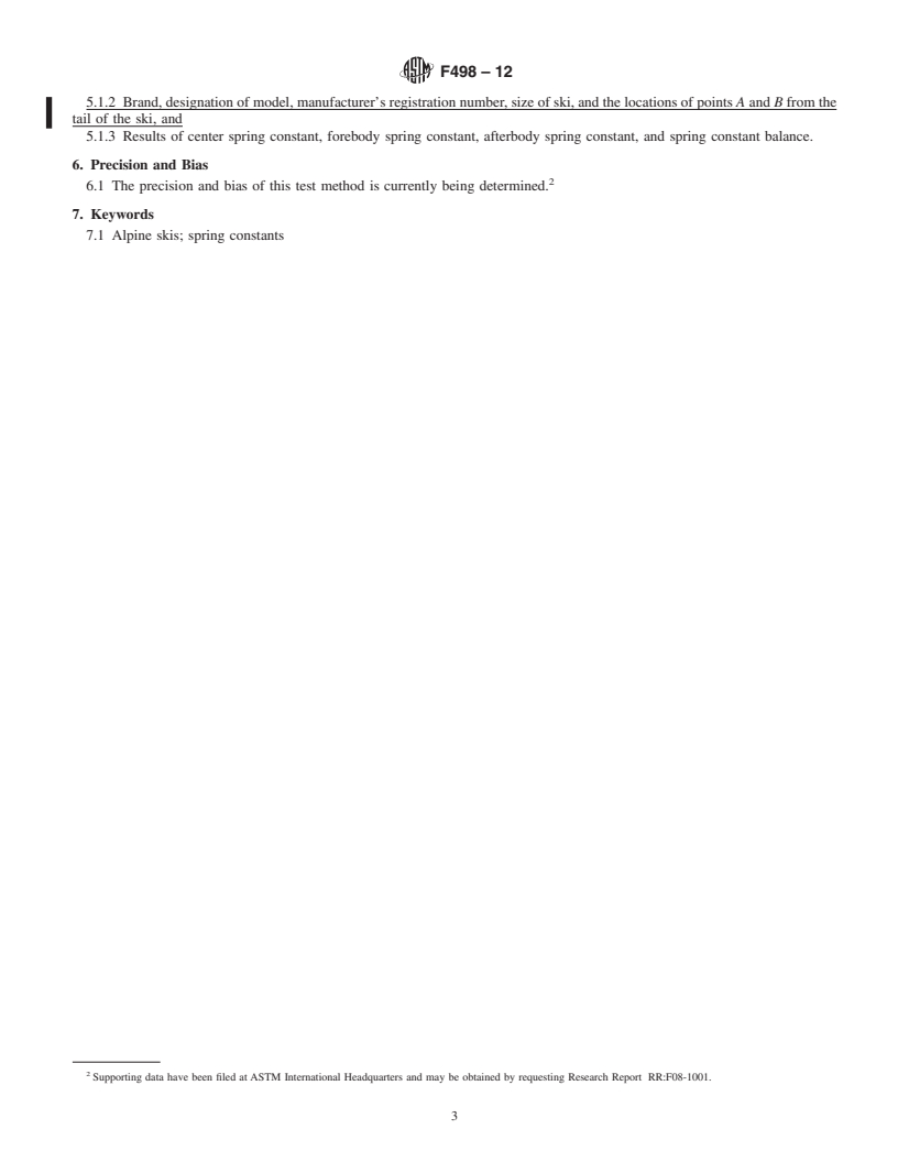 REDLINE ASTM F498-12 - Standard Test Method for  Center Spring Constant and Spring Constant Balance of Alpine Skis