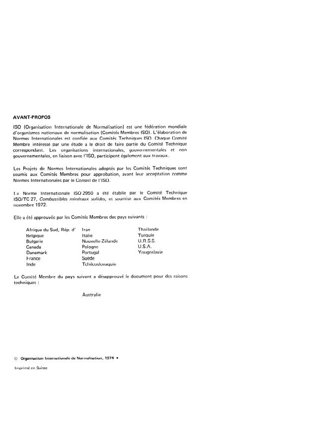 ISO 2950:1974 ISO 2950:1974 - Charbons bruns et lignites -- Classification en types, d'apres la teneur en humidité totale et le rendement en goudron - Page 2 preview
